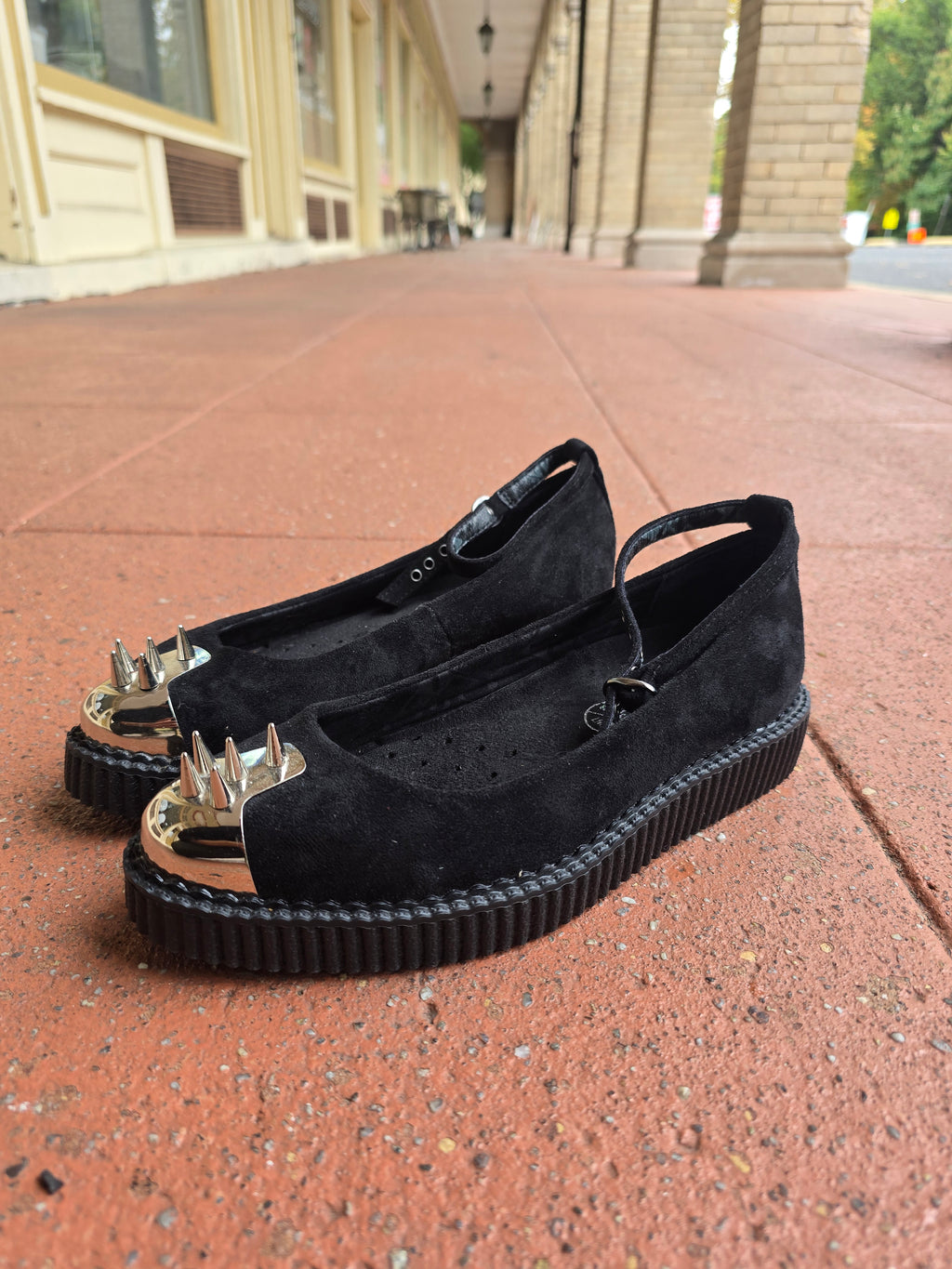 T.U.K Black Suede Ballet Creepers w/ Custom Metal Spiked Toes