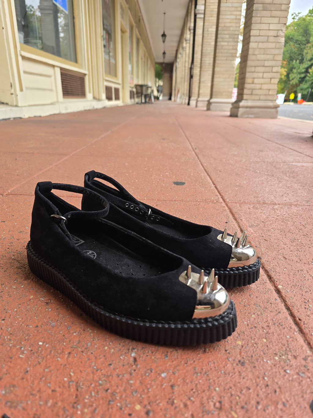 T.U.K Black Suede Ballet Creepers w/ Custom Metal Spiked Toes