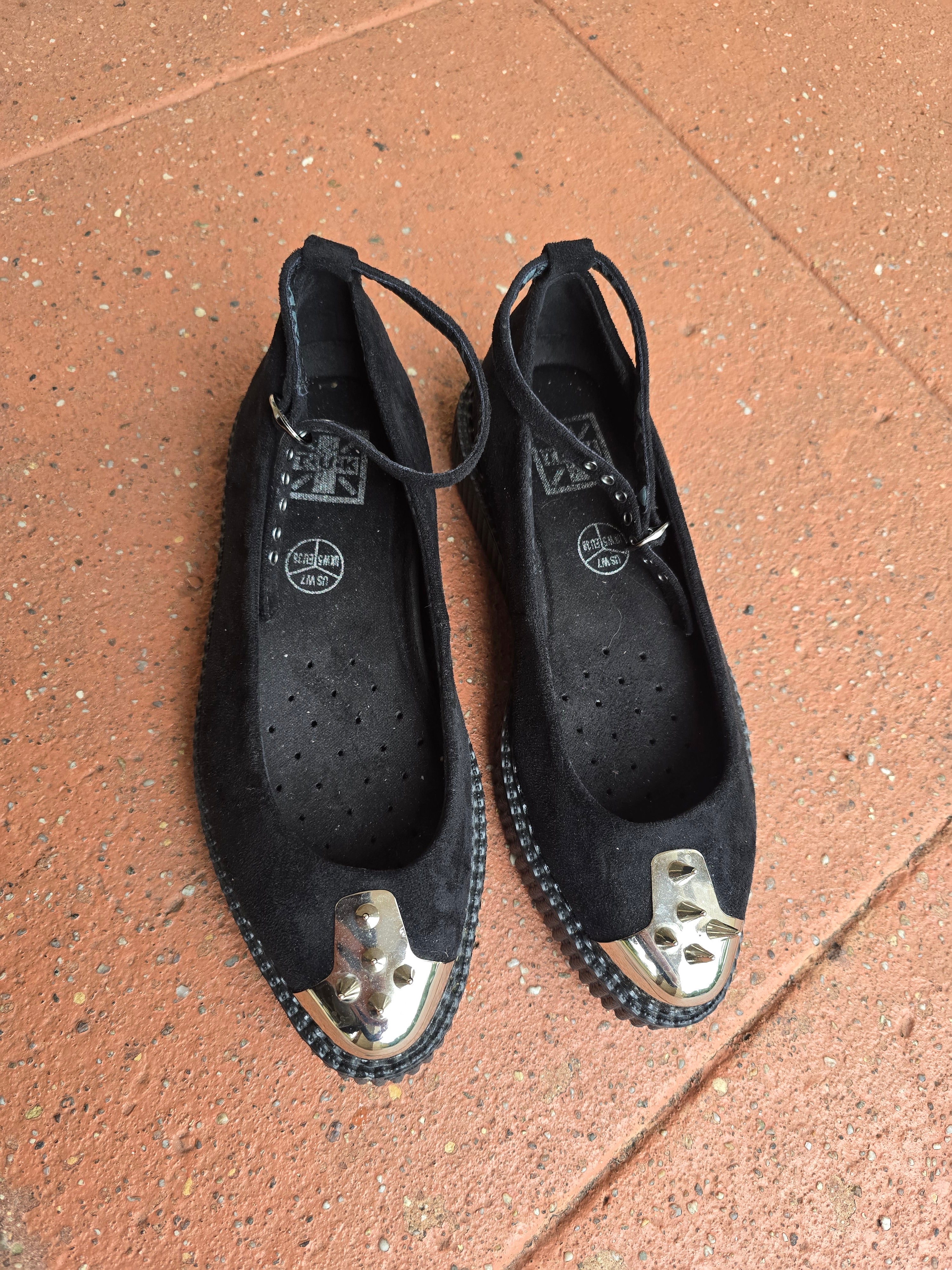 T.U.K Black Suede Ballet Creepers w/ Custom Metal Spiked Toes