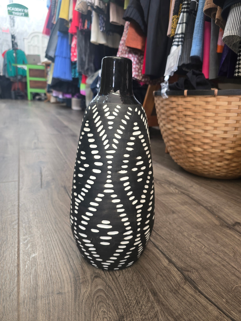 Black & White Hand-Patterned Ceramic Vase – Modern Boho Decor