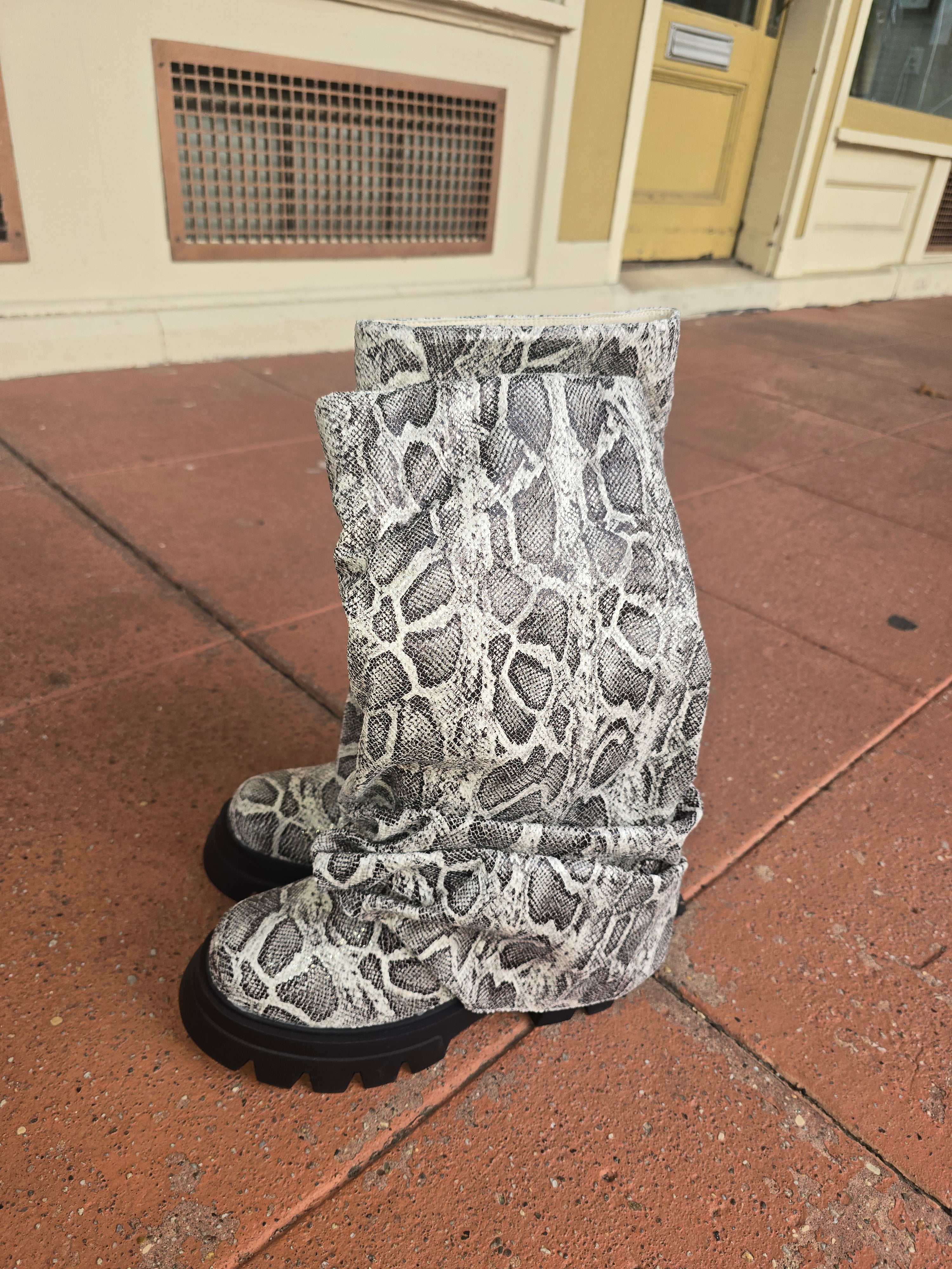 Slouchy Snakeskin Platform Boots – Fierce & Fashion-Forward