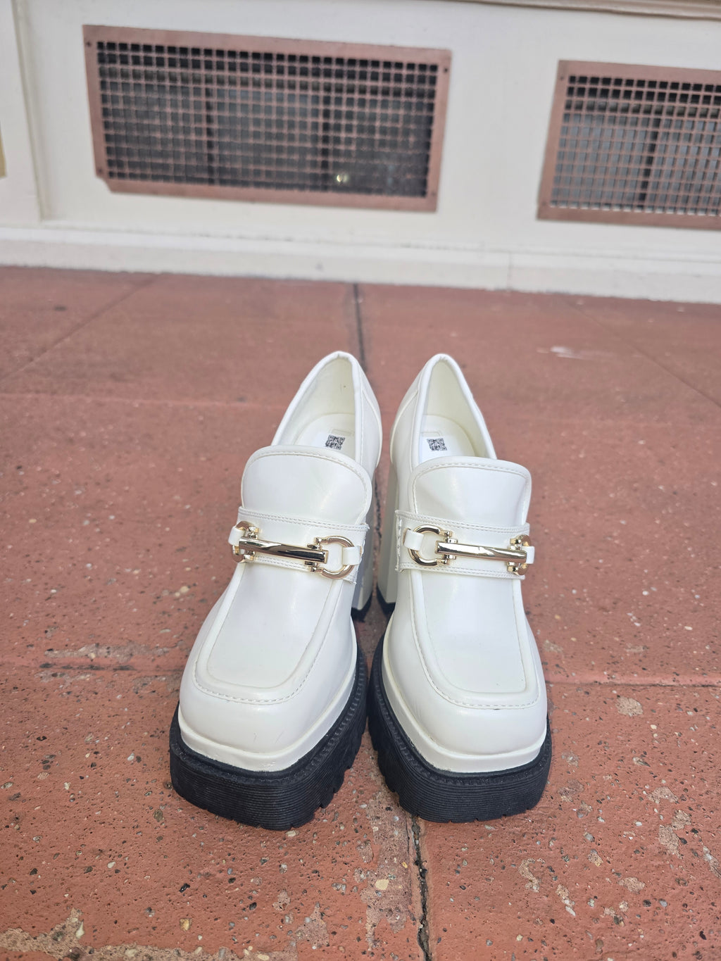 White Platform Loafer Heels – Chunky Retro Statement Shoes