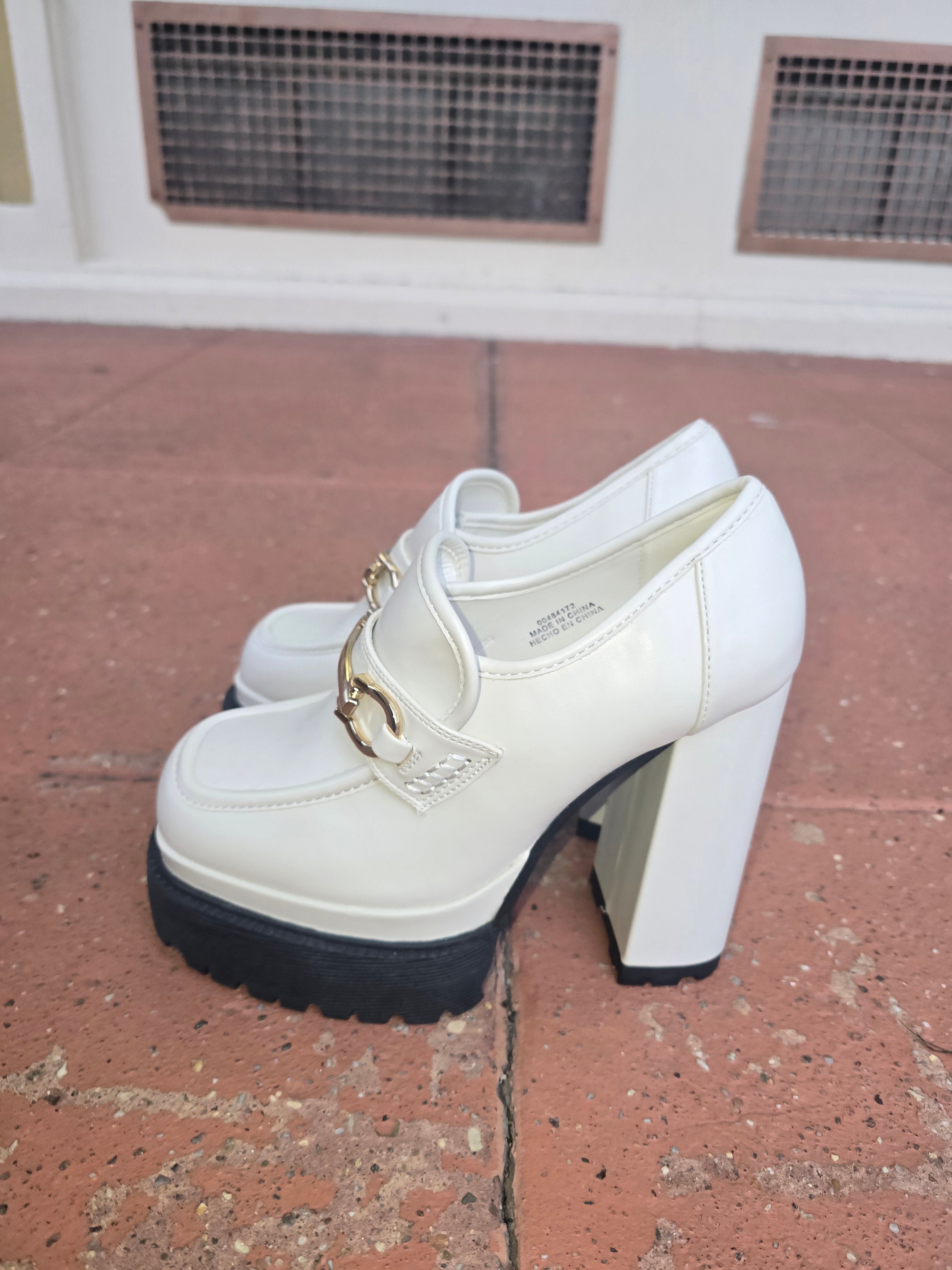 White Platform Loafer Heels – Chunky Retro Statement Shoes