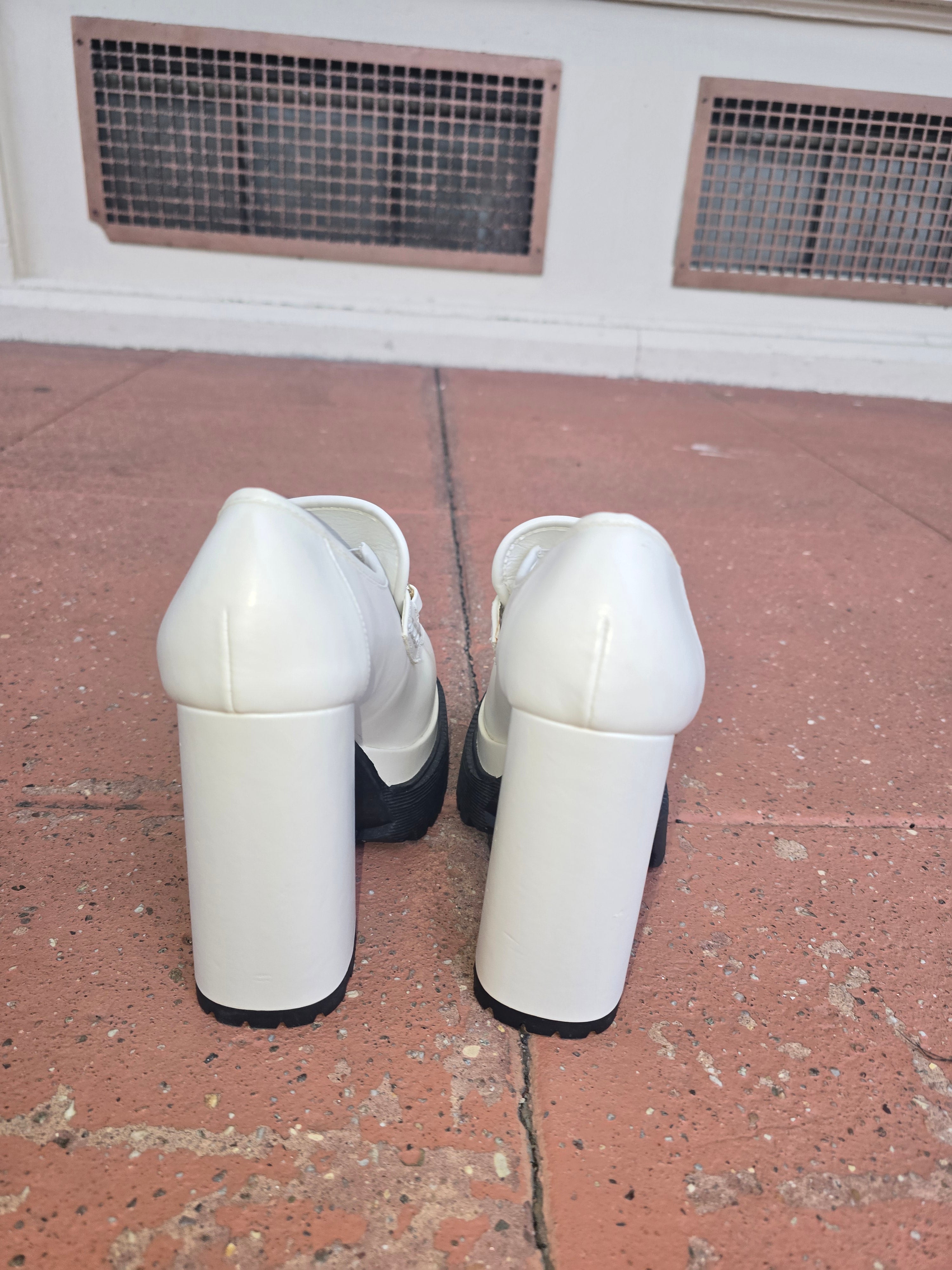 White Platform Loafer Heels – Chunky Retro Statement Shoes